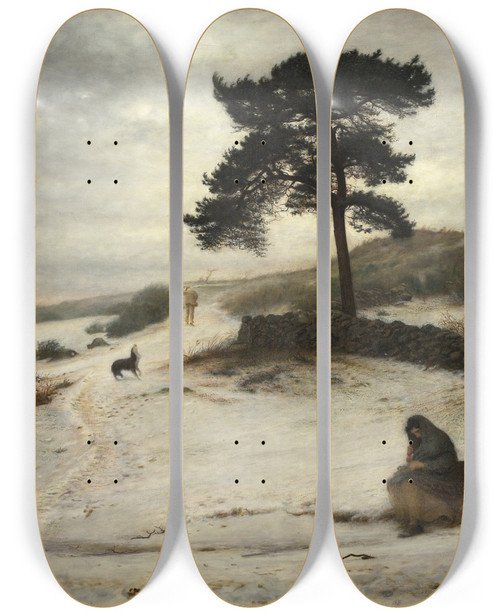 Triptych art skateboard deck of Sir John Everett Millais Blow Blow Thou Winter Wind by Sir John Everett Millais (1829-1896)