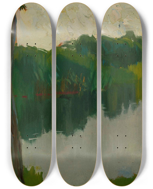 Triptych art skateboard deck of Konrad Krzyanowski Sketch Of A Landscape by Konrad Krzyzanowski (1872-1922)