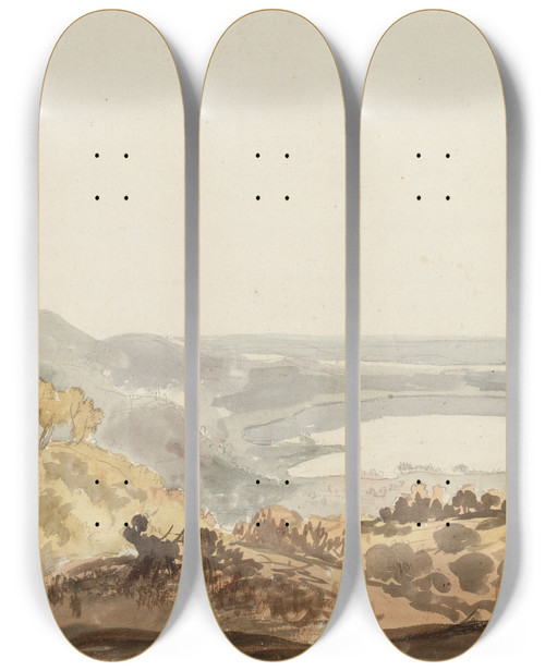 Triptych art skateboard deck of Carlo Labruzzi View Of Lake Nemi Looking Towards Rome by Carlo Labruzzi (1748-1817)