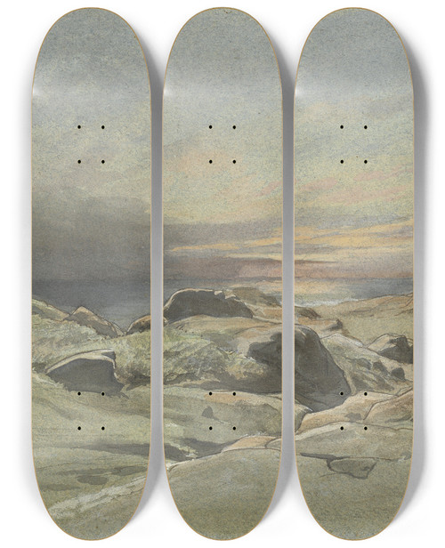 Triptych art skateboard deck of Jeanachille Benouville Sunset From A Rocky Coastline by Jean-Achille Benouville (1815-1891)