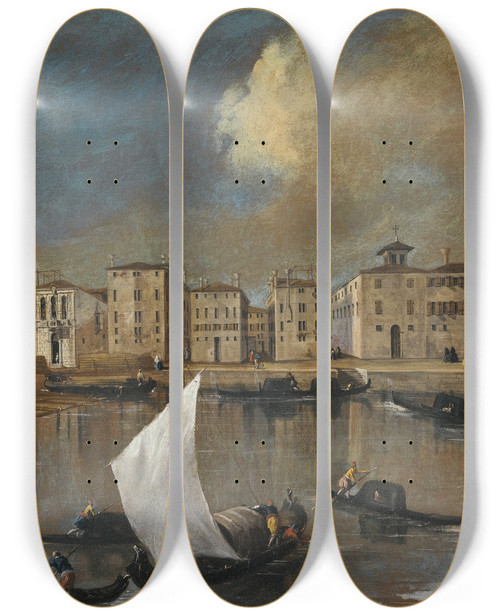 Triptych art skateboard deck of Venetian School Venice A View Of The Fondamenta Nuove And The Ospedale Dei Mendicanti From The Island Of San Michele by Venetian School
