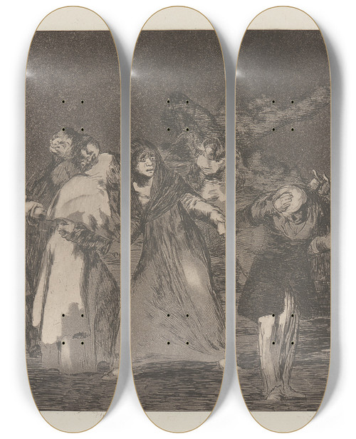 Triptych art skateboard deck of Francisco De Goya Wounds Heal Quicker Than Hasty Words Sanas Cuchilladas Mas No Malas Palabras by Francisco de Goya (1746-1828)