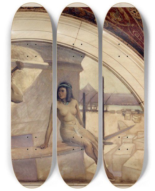 Triptych art skateboard deck of John White Alexander Egyptian Hieroglyphics Mural In Evolution Of The Book Series by John White Alexander (1856-1915)