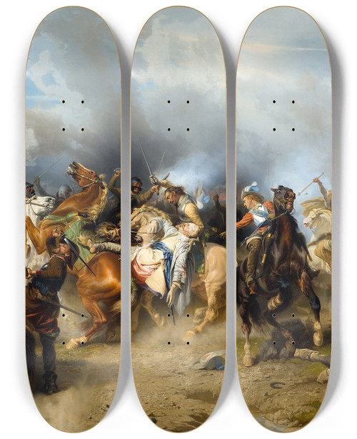 Triptych art skateboard deck of Carl Wahlbom Death Of King Gustav Ii Adolf Of Sweden At The Battle Of Ltzen by Carl Wahlbom (1810-1858)