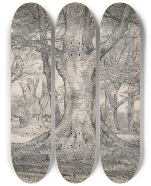 Triptych art skateboard deck of Alfred Parsons A Forest Landscape Near Boldrewood by Alfred Parsons (1847-1920)