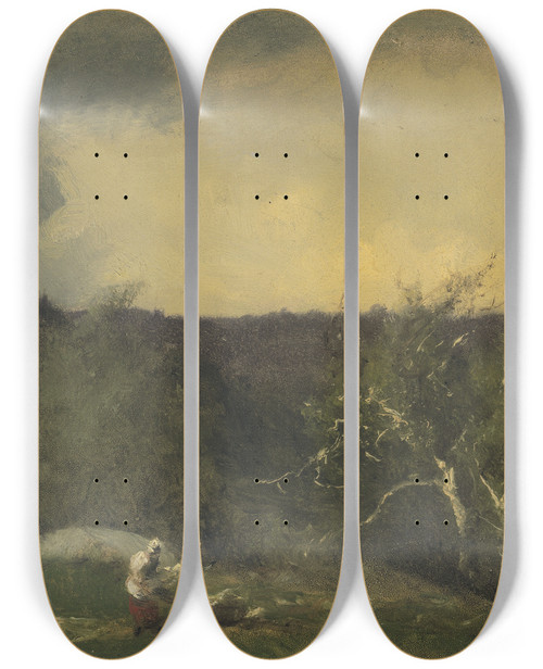 Triptych art skateboard deck of George Inness Landscape_4 by George Inness (1825-1894)