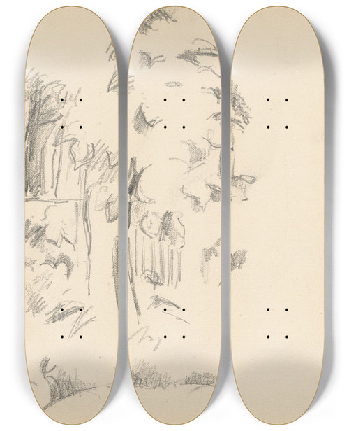 Triptych art skateboard deck of Paul Czanne Near The Pool At Jas De Bouffan by Paul Cezanne (1839-1906)
