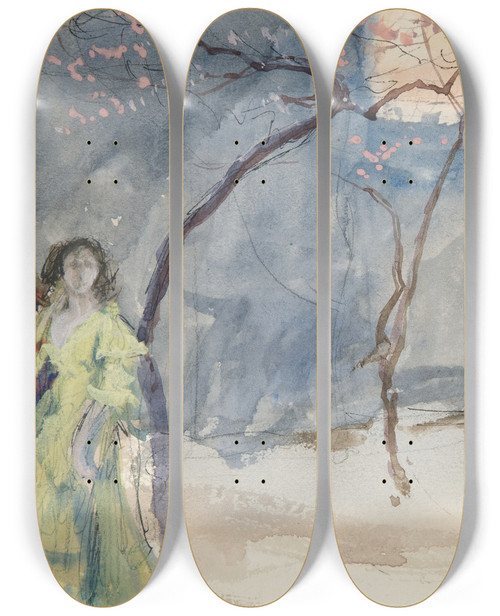 Triptych art skateboard deck of Edwin Austin Abbey A Love Song A Love Song From Twelfth Night by Edwin Austin Abbey (1852-1911)