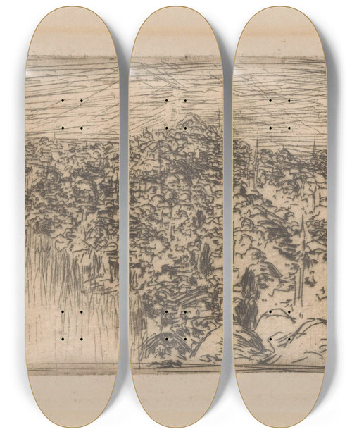 Triptych art skateboard deck of Marius Bauer Stadsgezicht Op Constantinopel by Marius Bauer (1867-1932)