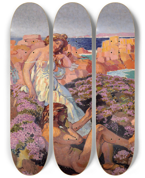 Triptych art skateboard deck of Maurice Denis Ulysses With Calypso by Maurice Denis (1870-1943)