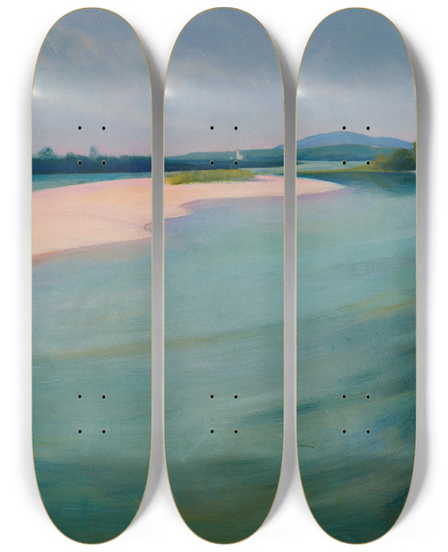 Triptych art skateboard deck of Ludwig Ferdinand Graf Der Inn Bei Suben Gegen Norden by Ludwig Ferdinand Graf (1868-1932)