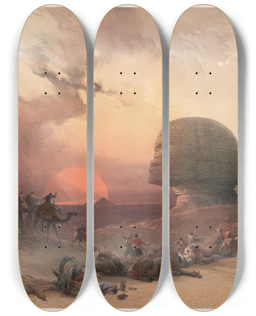 Triptych art skateboard deck of David Roberts Approach Of The Simoom Desert Of Gizeh by David Roberts (1796-1864)