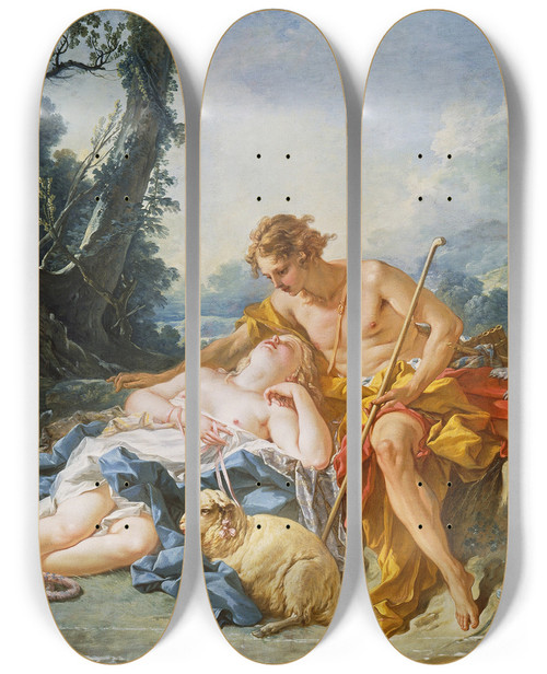 Triptych art skateboard deck of Franois Boucher Daphnis And Chloe by Francois Boucher (1703-1770)