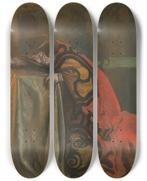 Triptych art skateboard deck of Edwin Austin Abbey Hamlet Now Might I Do It Act Iii Scene 3Hamlet by Edwin Austin Abbey (1852-1911)