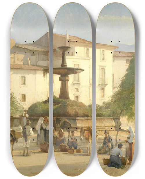 Triptych art skateboard deck of Edvard Frederik Petersen View Of The City Sulmona Abruzzo Italy by Edvard Frederik Petersen