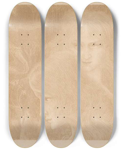 Triptych art skateboard deck of Jan Toorop Twee Jonge Vrouwen Zwanen En Een Zaaiende Oude Man by Jan Toorop (1858-1928)