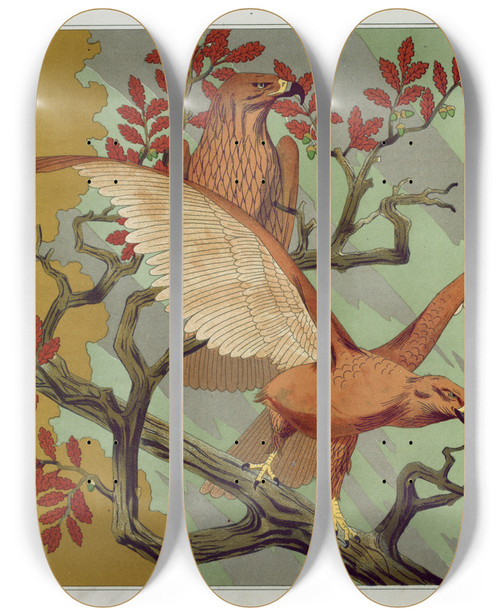 Triptych art skateboard deck of Maurice Pillard Verneuil Aigles by Maurice Pillard Verneuil (1869-1942)