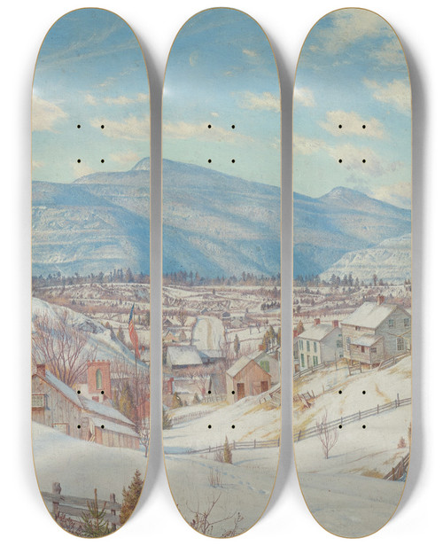 Triptych art skateboard deck of Charles Herbert Moore High Peak And Round Top Catskill In Winter by Charles Herbert Moore (1840-1930)