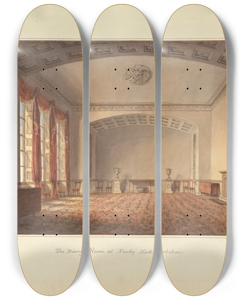 Triptych art skateboard deck of John Buckler The Dining Room At Newby Hall Yorkshire by John Buckler (1770-1851)