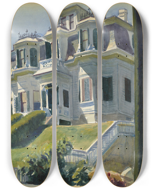 Triptych art skateboard deck of Edward Hopper Haskells House by Edward Hopper (1882-1967)