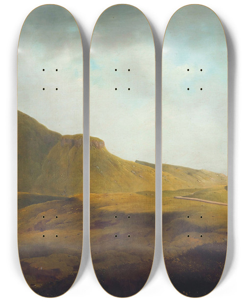 Triptych art skateboard deck of James Arthur Oconnor A Mountain Road In Mayo by James Arthur Oconnor (1792-1841)