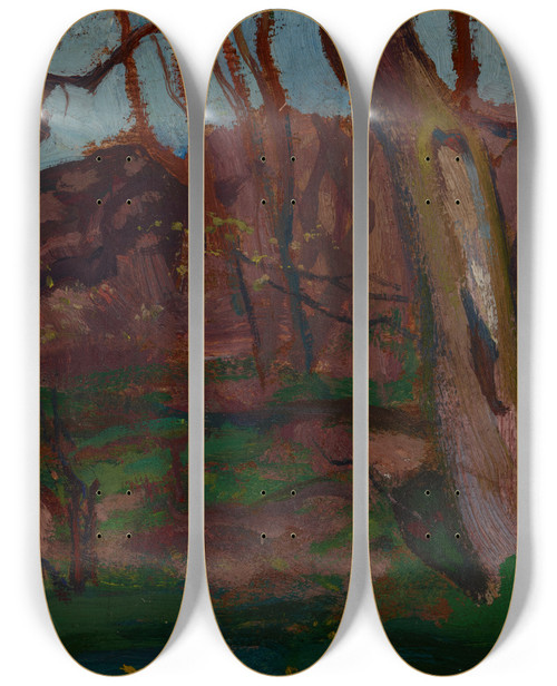 Triptych art skateboard deck of Jan Stanislawski Motif From The Imperial Garden In Kyiv by Jan Stanislawski (1860-1907)