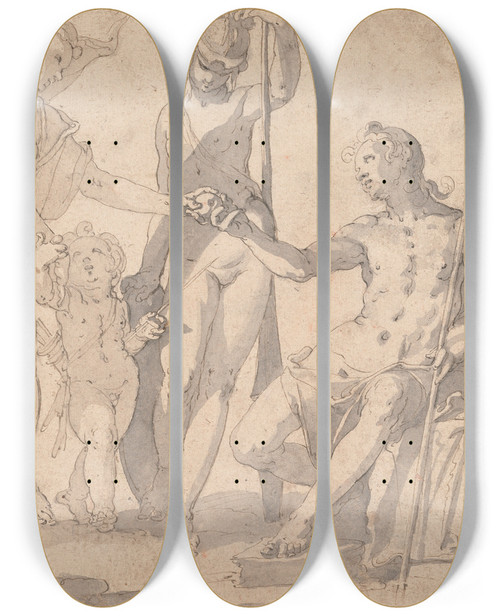 Triptych art skateboard deck of Joachim Wtewael The Judgment Of Paris_1 by Joachim Wtewael (1566-1638)