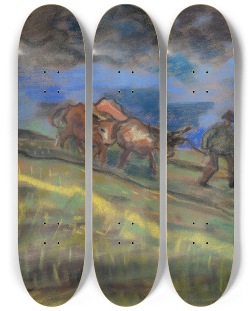 Triptych art skateboard deck of Arnold Peter Weiszkubnan Ploughman by Arnold Peter Weisz-Kubnan (1898-1944)