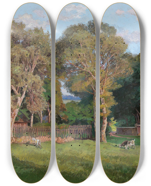 Triptych art skateboard deck of Hugo Darnaut Aus Dem Wienerwald by Hugo Darnaut (1850-1937)