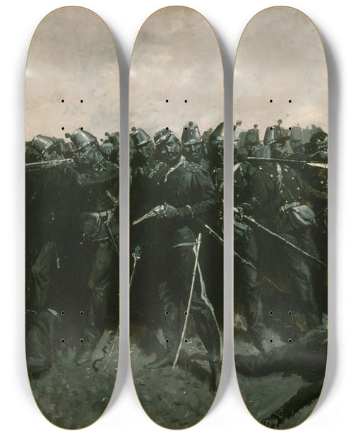 Triptych art skateboard deck of Frederic Remington The Infantry Square by Frederic Remington (1861-1909)