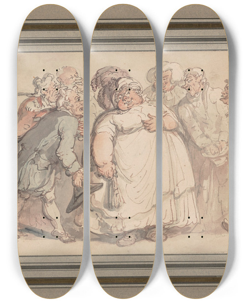 Triptych art skateboard deck of Thomas Rowlandson Suitors by Thomas Rowlandson (1756-1827)