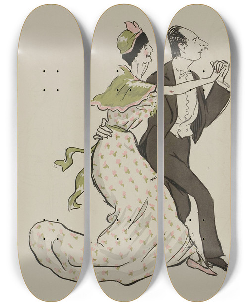 Triptych art skateboard deck of Georges Goursat Sem A Dinard A De Fouquires Mme Hugues Hallet Comte Et Comtesse Rcop by Georges Goursat (Sem) (1863-1934)