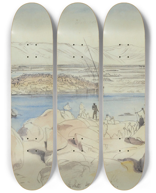 Triptych art skateboard deck of Edward Lear Nubians At The First Cataract On The Nile At Philae Egypt by Edward Lear (1812-1888)