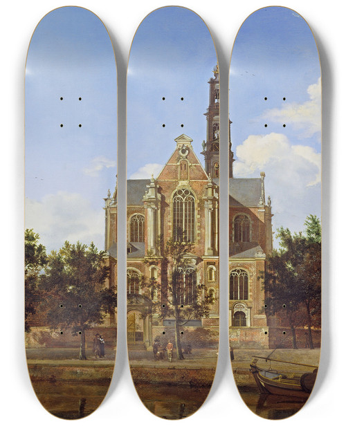 Triptych art skateboard deck of Jan Van Der Heyden View Of The Westerkerk Amsterdam by Jan van der Heyden (1637-1712)
