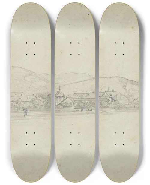 Triptych art skateboard deck of Karl Sandhaas Zell Near The Harmersbach by Karl Sandhaas (1801-1859)