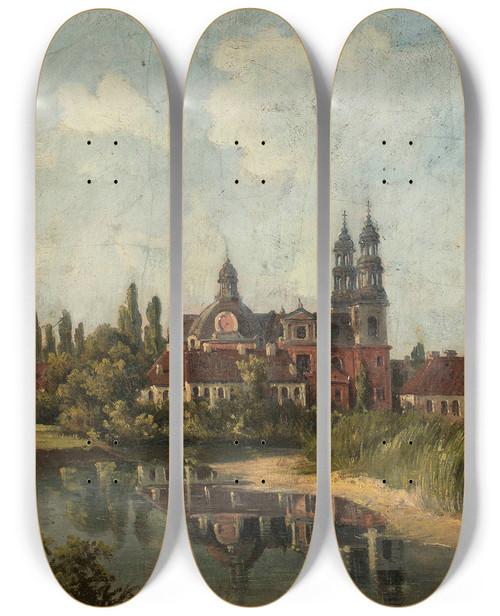 Triptych art skateboard deck of Feliks Brzozowski Church And Monastery In Ld_2 by Feliks Brzozowski (1836-1892)