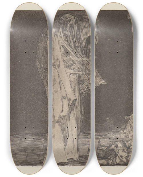 Triptych art skateboard deck of Francisco De Goya Do Not Lose Honour Through Fear Folly Of Fear Por Temor No Pierdas Honor Disparate De Miedo by Francisco de Goya (1746-1828)