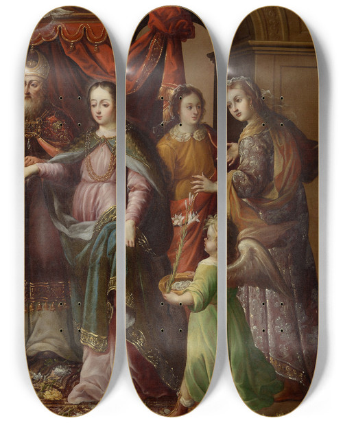Triptych art skateboard deck of Jos Snchez The Marriage Of The Virgin by Jose Sanchez (1686-1895)