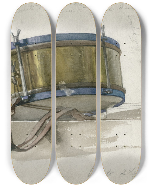 Triptych art skateboard deck of Nicolaas Van Der Waay Trommel En Een Granaat by Nicolaas van der Waay (1855-1936)