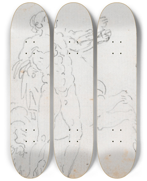Triptych art skateboard deck of Hubert Robert Two Studies Of The Statue Of Alexander And Bucephalus Verso by Hubert Robert (1733-1808)