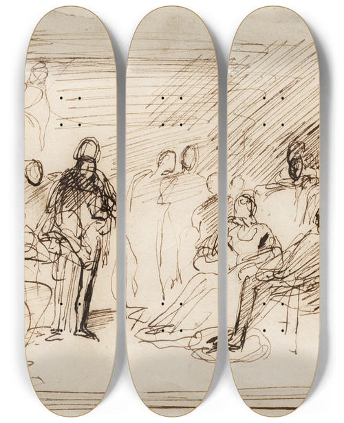 Triptych art skateboard deck of Matthijs Maris Hamlet Voor Het Koningspaar by Matthijs Maris (1839-1917)