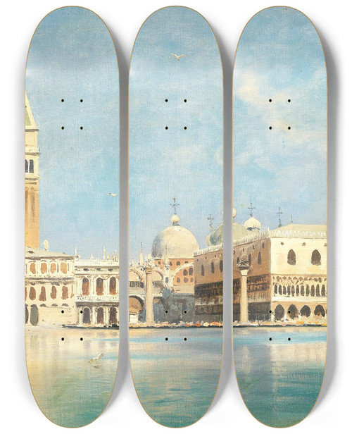 Triptych art skateboard deck of Ascan Lutteroth Venice View Of St Marks Square by Ascan Lutteroth (1842-1923)