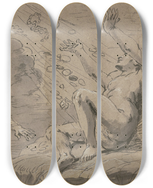 Triptych art skateboard deck of Leonaert Bramer Dana And The Golden Rain_1 by Leonaert Bramer (1596-1674)