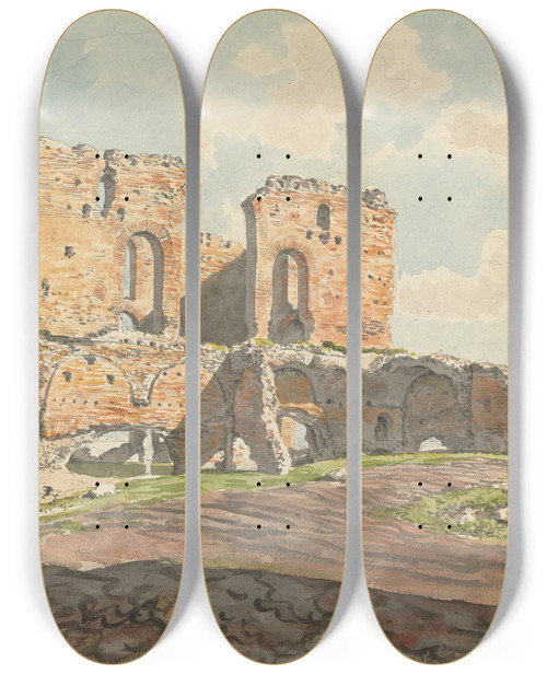 Triptych art skateboard deck of Carlo Labruzzi The Great Villa Of The Quintilii On The Appian Way by Carlo Labruzzi (1748-1817)