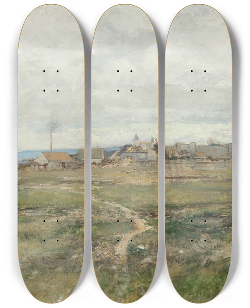 Triptych art skateboard deck of Victor Forssell Utsikt Mot Visby Ringmur by Victor Forssell (1846-1931)