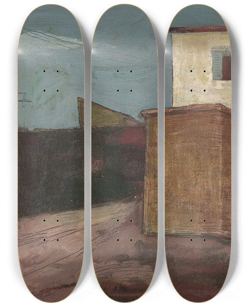 Triptych art skateboard deck of Felix Nussbaum Strae Mit Telefonmasten by Felix Nussbaum (1904-1944)