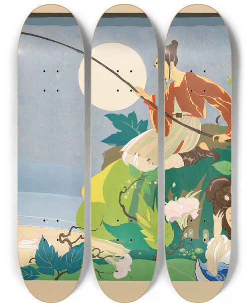 Triptych art skateboard deck of Umberto Brunelleschi Pche Miraculeuse by Umberto Brunelleschi (1879-1949)