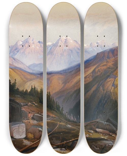 Triptych art skateboard deck of Thomas Moran Lower Yellowstone Range_1 by Thomas Moran (1837-1926)