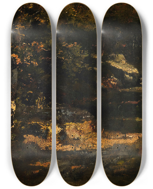 Triptych art skateboard deck of Narcissevirgile Diaz De La Pea Femme Assise Sur Un Tronc Darbre by Narcisse-Virgile Diaz de La Pea (1808-1876)