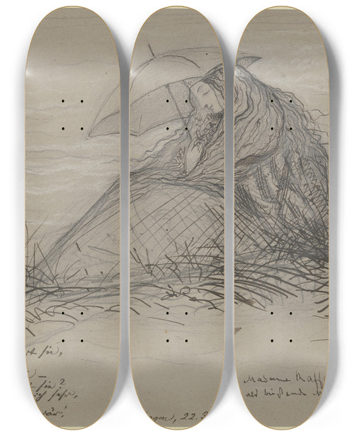 Triptych art skateboard deck of Victor Mller Madame Raffalowitsch Als Bende Magdalena In Scheveningen by Victor Muller (1829-1871)